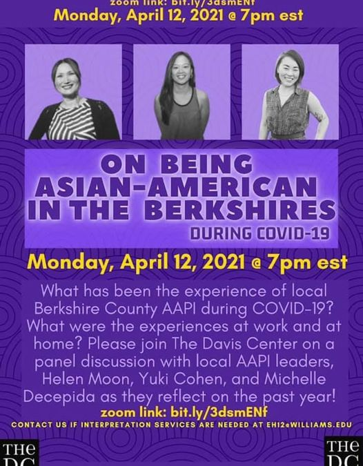 Being Asian-American in the Berkshires During COVID-19 Monday April 12 at 7 PM